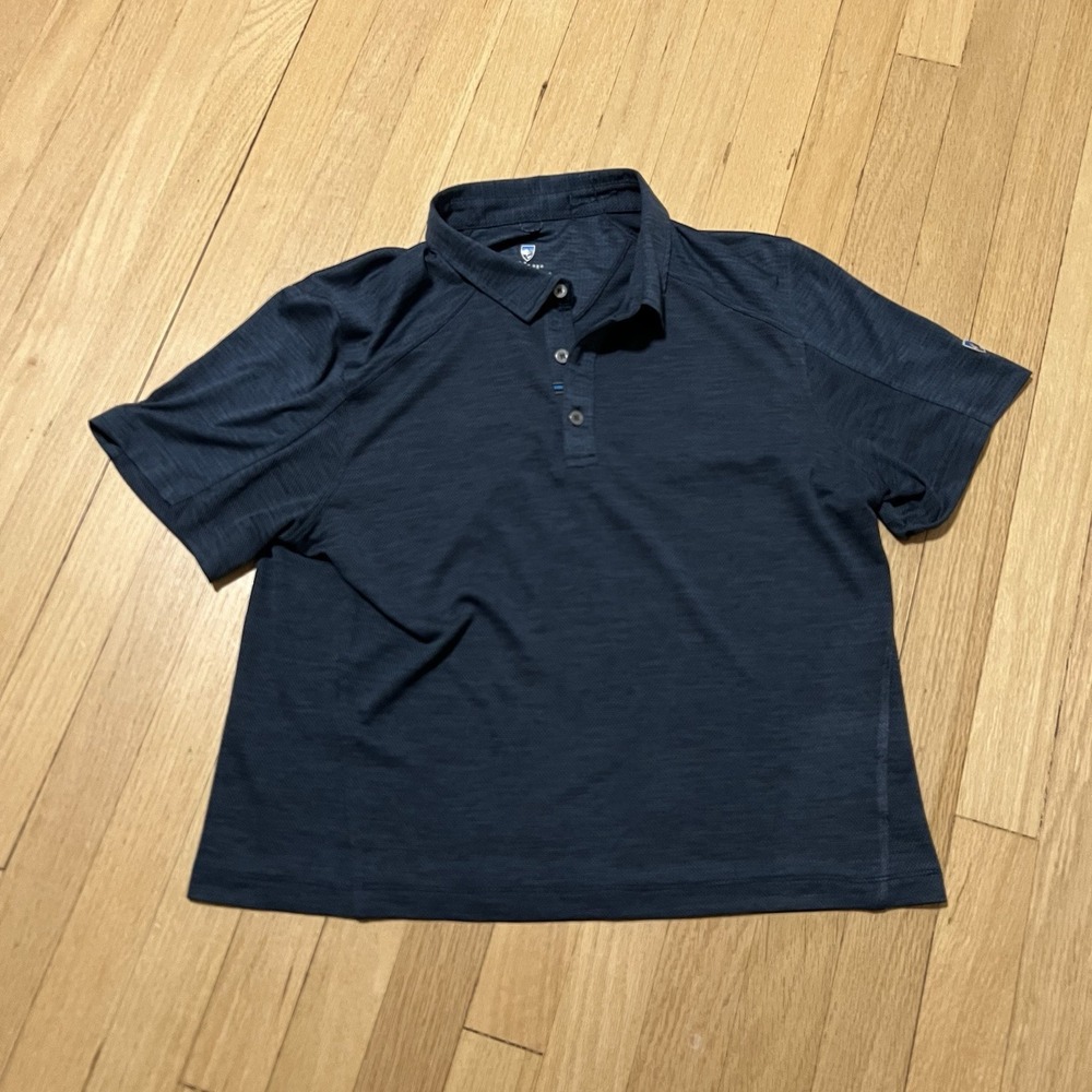Kuhl Engineered Shirt Womens Medium Blue‎ Short Sleeve Polo Top Outdoor Hiking